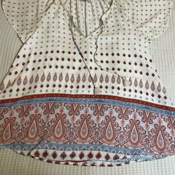 Show Me Your MuMu Juana Tassel Paisley Flutter Sleeve Ivory Boho Tunic Medium - Picture 8 of 13